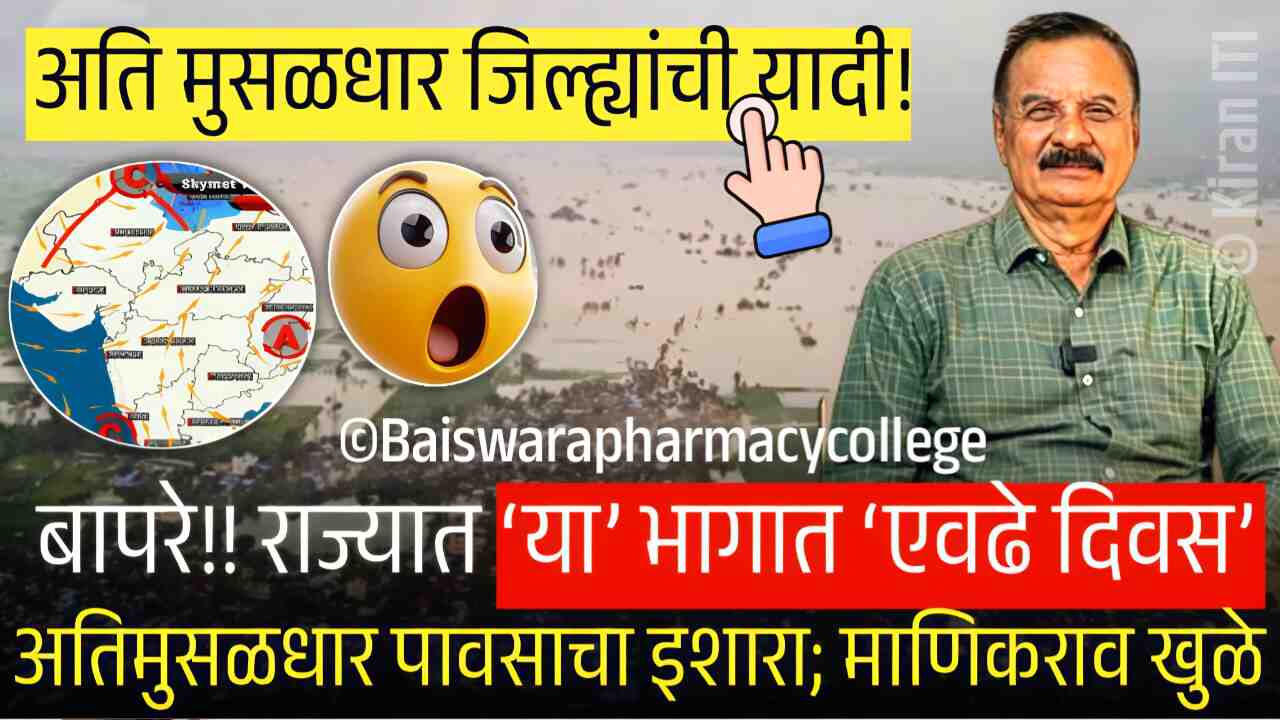 या भागात अति मुसळधार पावसासोबत अतिवृष्टी होणार; जिल्ह्यांची यादी जाहीर, इथे पहा Manikrao Khule Hawaman Andaj