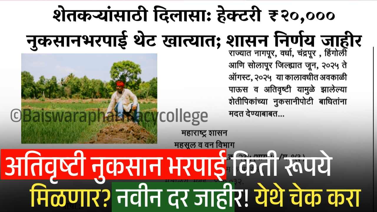 अतिवृष्टी नुकसान भरपाई किती रूपये मिळणार? नवीन दर जाहीर! येथे चेक करा Crop Insurance 2025 List